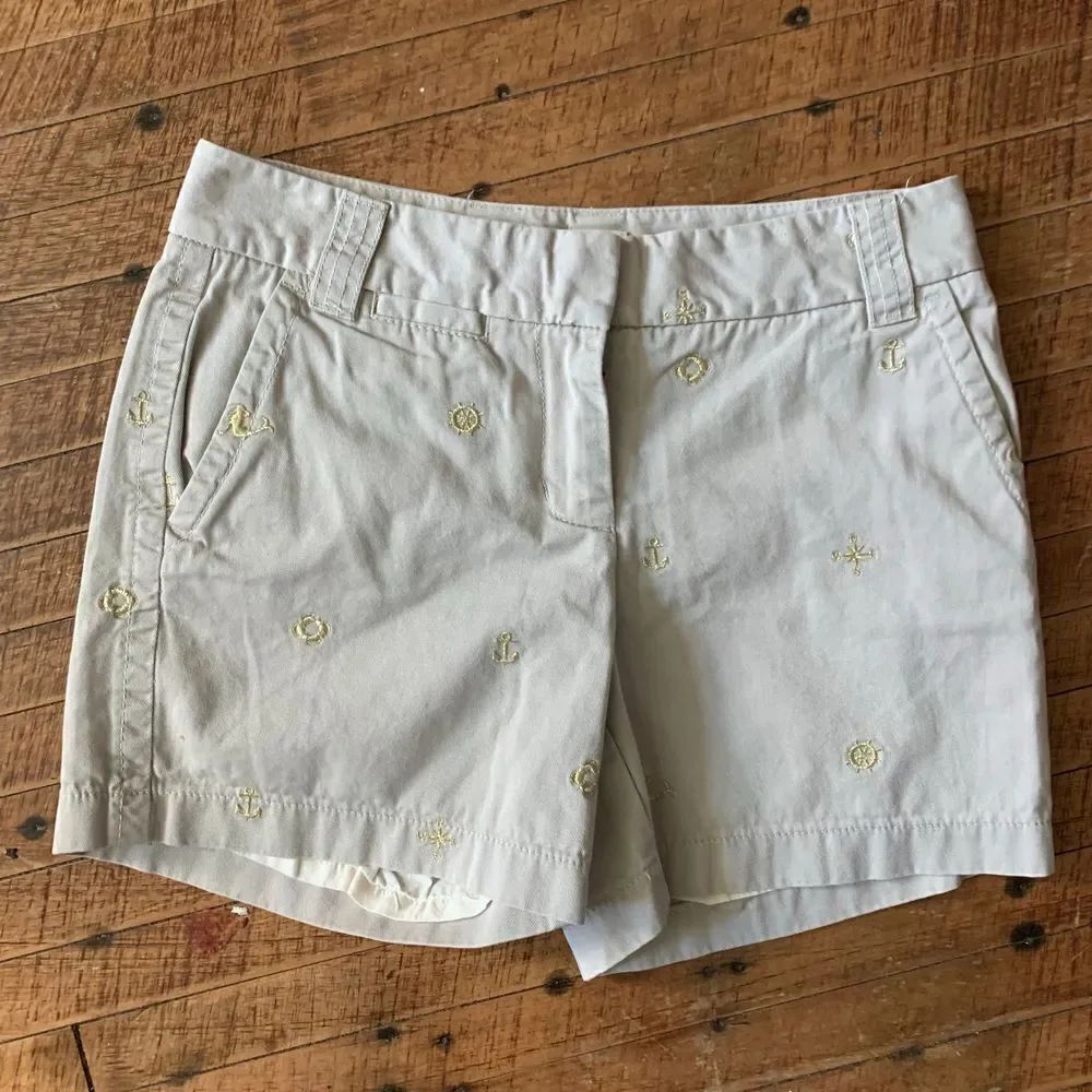 J Crew city fit khaki flat front chino shorts with embroidered mermaids and comp
